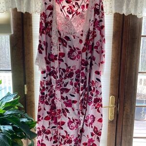 Floral Pink and Red Women's Nightgown and Lingergie 2 pc Set
